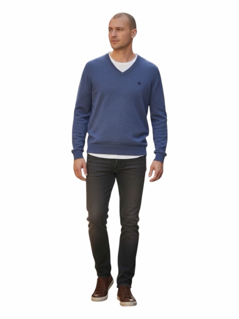 Brooks Brothers Blue V Neck Merino Wool Sweater size Medium